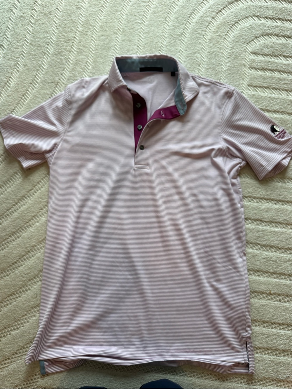 Men's Light Pink Striped Polo with Contrast Placket